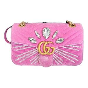 GUCCI MATELASSE VELVET MARMONT SHOULDER BAG PINK 💓 with Rhinestones 💎